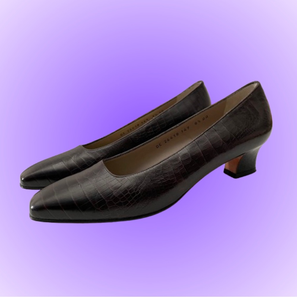 Vintage style Salvatore Ferragamo Billion marrone 01 calf croc low pumps sz 8.5